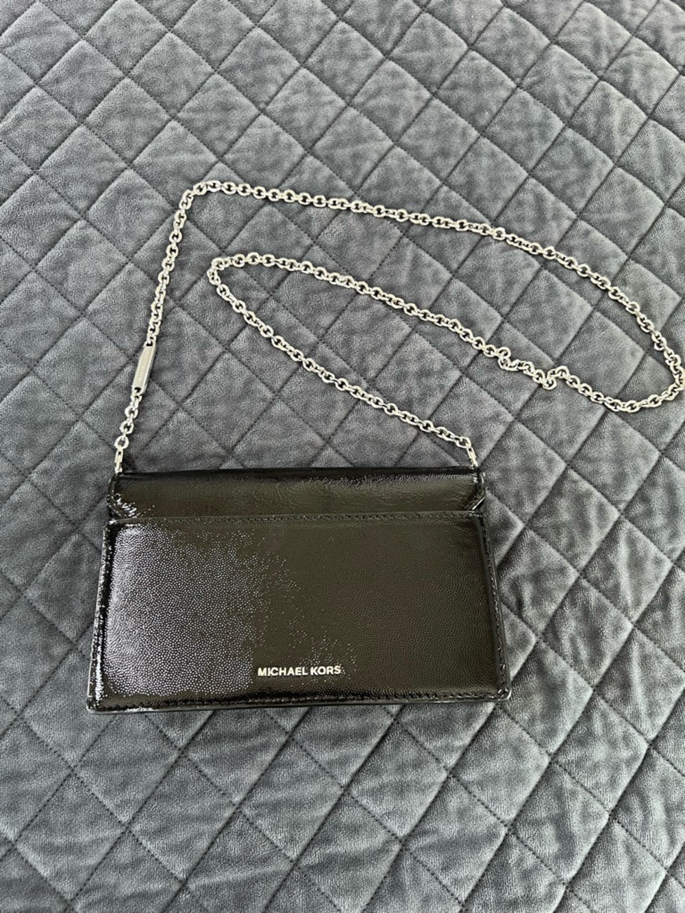 Michael Kors Crossbody Purse Bag Envelope Chain Patent Leather Glossy Black